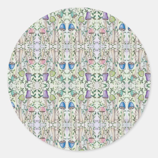 Adesivo Redondo Cogumelos e vinha (Frente)