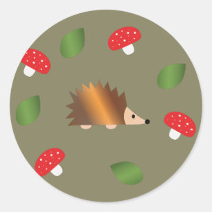 Adesivo Redondo Cogumelos Hedgehog e Folhas