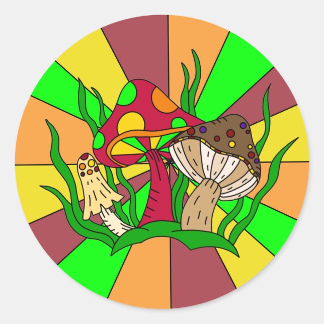 Adesivo Redondo Cogumelos Magos Retroativos (Frente)