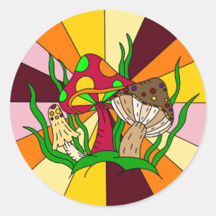 Adesivo Redondo Cogumelos Magos Retroativos Arte Retrópica