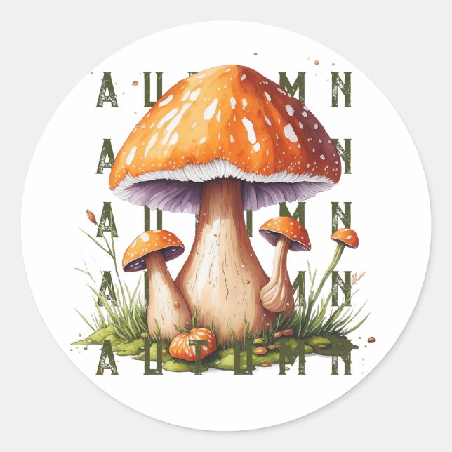Adesivo Redondo Cogumelos na floresta do outono (Frente)