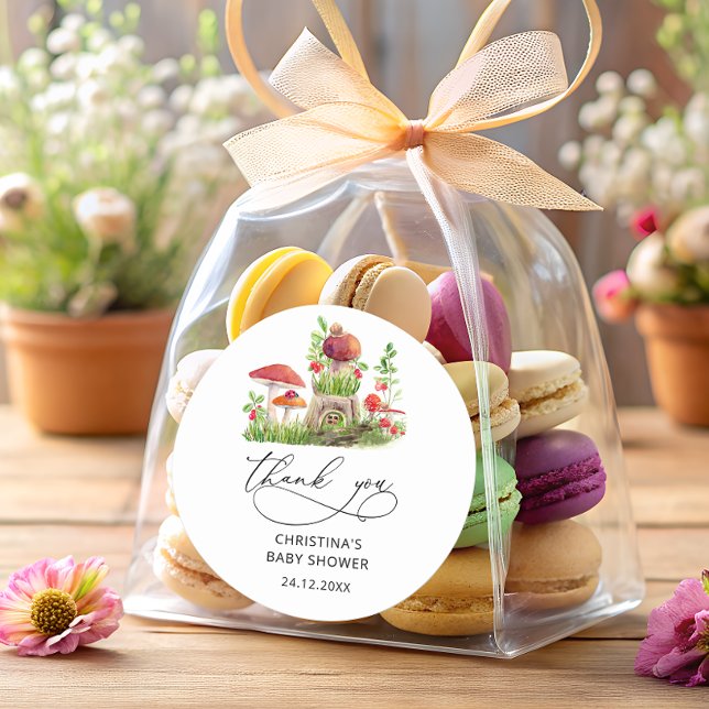 Adesivo Redondo Cogumelos Selvagens Chá de fraldas Favorecer Cláss (Criador carregado)