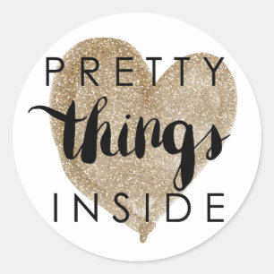 Adesivo Redondo Coisas bonito do coração Dourado feliz do correi
