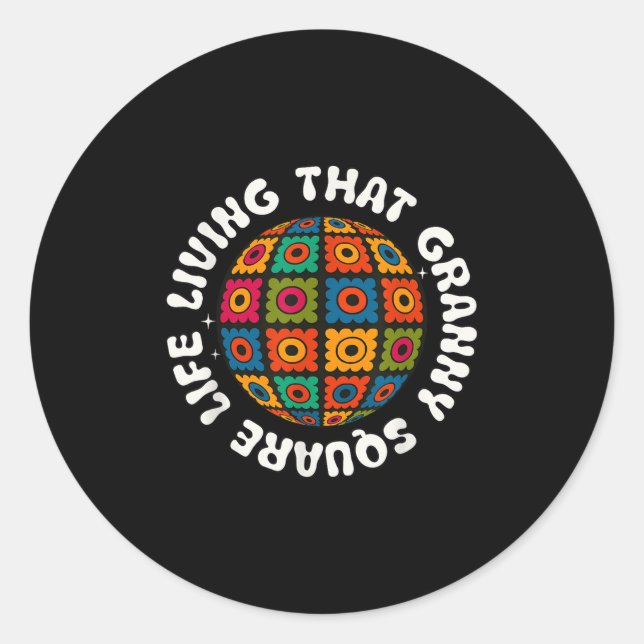 Adesivo Redondo Coisas De Crochê Para Mulheres Vovó, Yarn Qu (Frente)