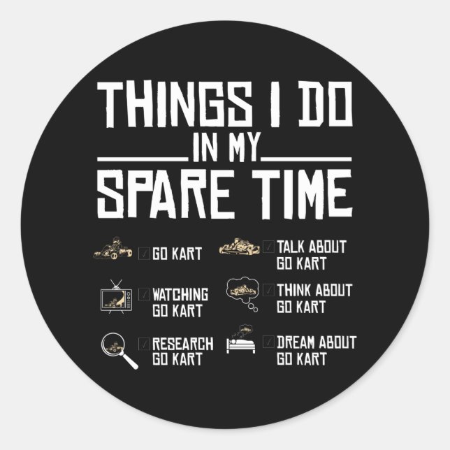 Adesivo Redondo Coisas Que Eu Faço No Meu Tempo Livre, Vá Kart (Frente)