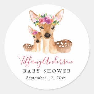 Adesivo Redondo Cola Doce de Veado Mãe e Bebê Floral Bebê Shower A