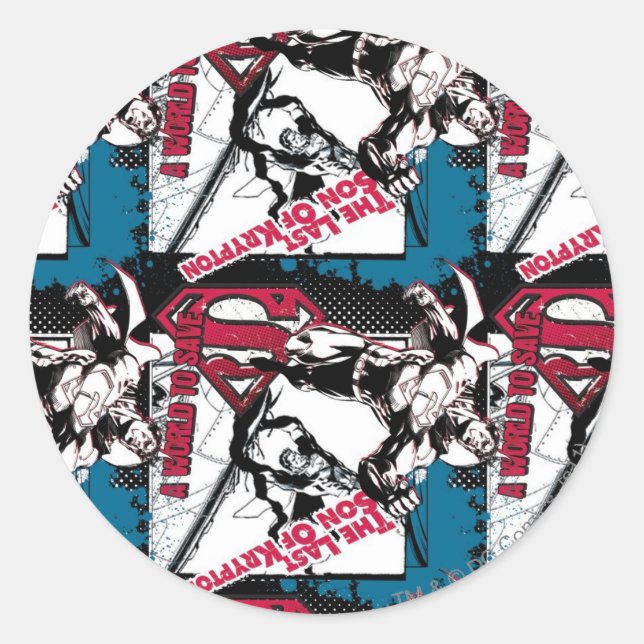 Adesivo Redondo Colagem Azul e Vermelha (Frente)