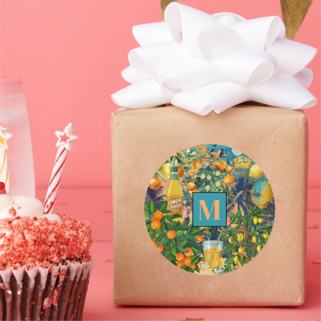 Adesivo Redondo Colagem cítrica siciliana de turquesa azul-chic (Festa)