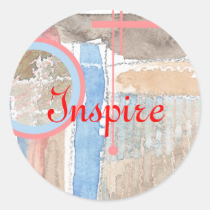 Adesivo Redondo colagem da arte abstracta, meios mistos e aguarela