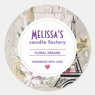 Adesivo Redondo Colagem da flor do vintage & sabão da vela da