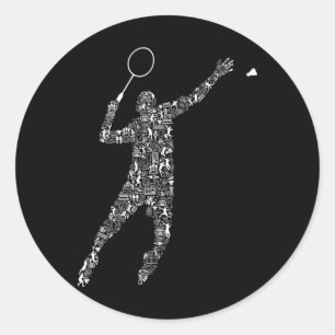 Adesivo Redondo Colagem de Forma Silhueta Jogador de Badminton Cam