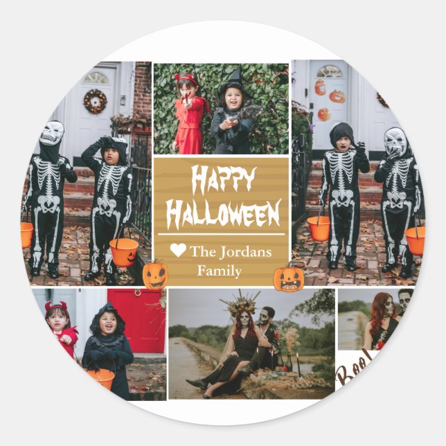 Adesivo Redondo Colagem de fotos da família de Halloween Moderna e (Frente)