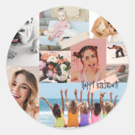 Adesivo Redondo Colagem de fotos modernas Feliz aniversário