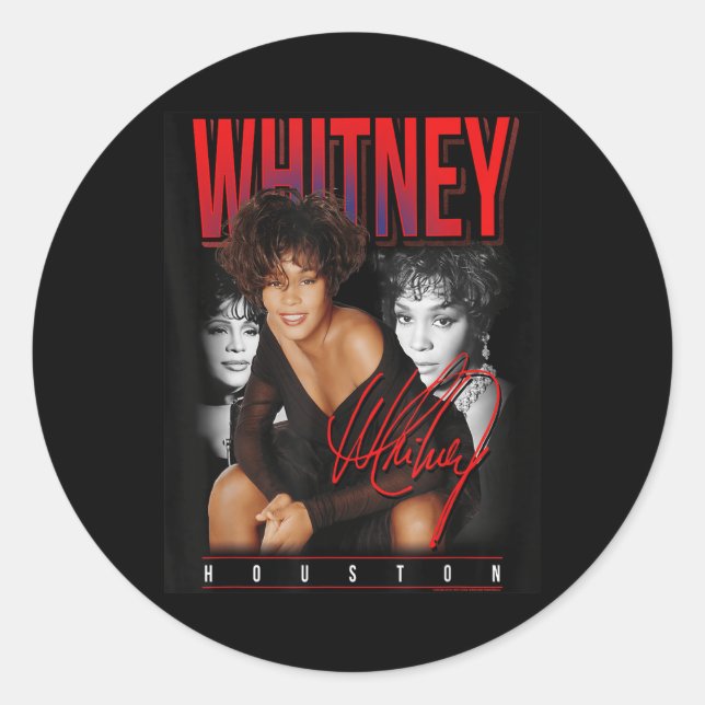 Adesivo Redondo Colagem de Fotos Retro Whitney Houston (Frente)