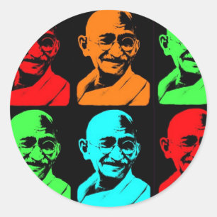 Adesivo Redondo Colagem de Mahatma Gandhi