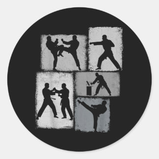 Adesivo Redondo Colagem de Praticante de Taekwondo Homens Crianças