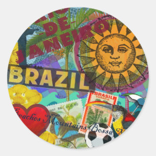Adesivo Redondo Colagem de Vintage no Rio Brasil Colorido