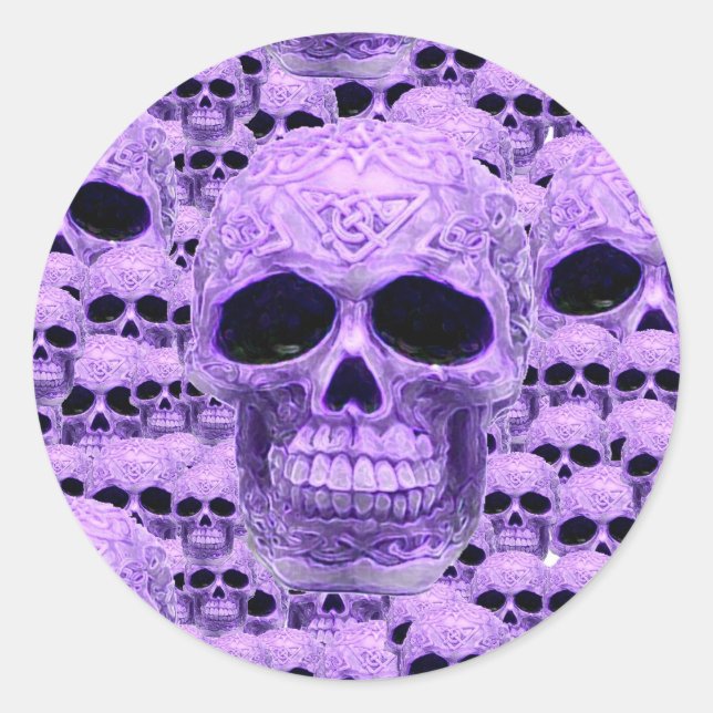 Adesivo Redondo Colagem do crânio roxo celta (Frente)