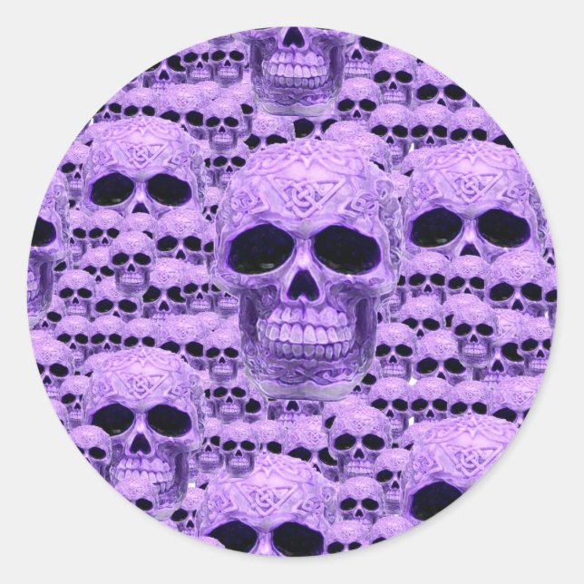 Adesivo Redondo Colagem do crânio roxo celta (Frente)