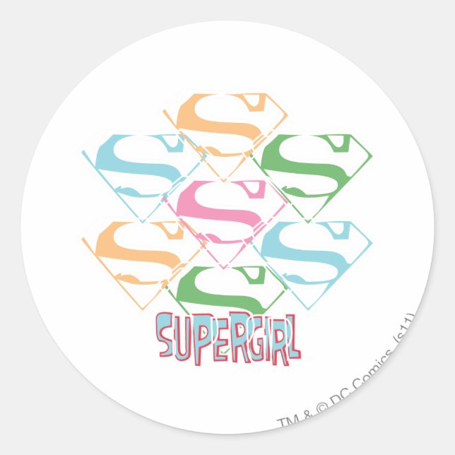 Adesivo Redondo Colagem do logotipo Supergirl Pastel (Frente)