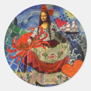 Adesivo Redondo Colagem Noite Estrelada da Mona Lisa: Surrealismo