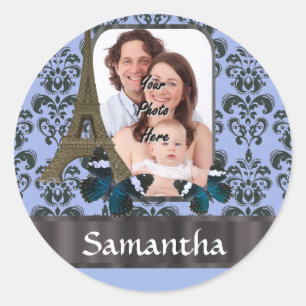 Adesivo Redondo Colagem Paris de Damasco Azul