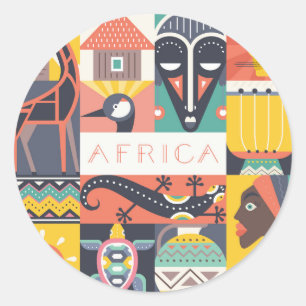 Adesivo Redondo Colagem simbólica africana da arte