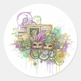 Adesivo Redondo Colagem Splatter Mardi Gras