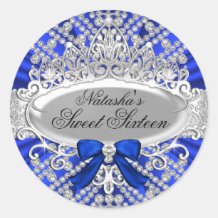 Adesivo Redondo Colar Blue Diamond & Tiara Sweet 16
