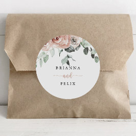 Adesivo Redondo Colas de Envelope de Casamento Floral Rosa Rosa Cl