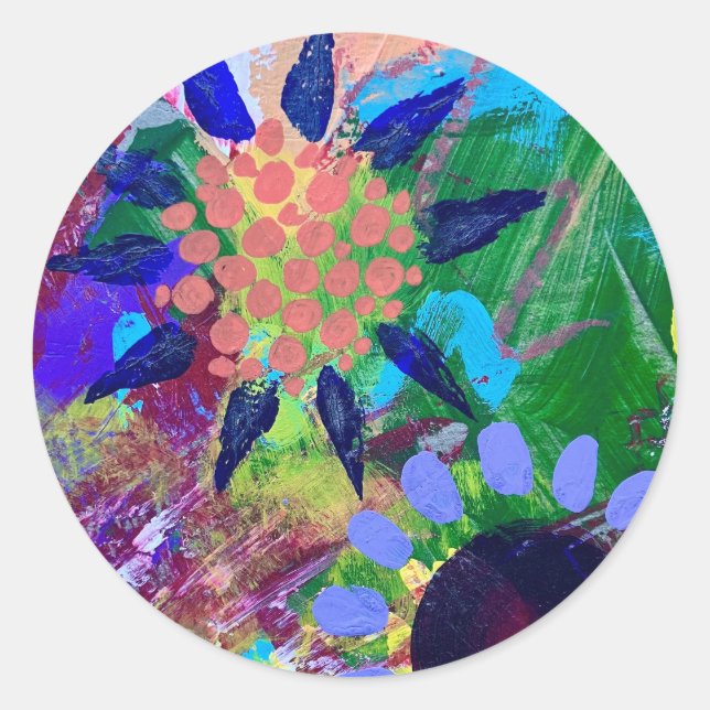 Adesivo Redondo Colas e selos no Design de flores de Abstrato (Frente)
