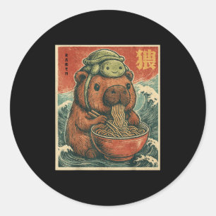 Adesivo Redondo Cole Capybara E Mochila De Tartaruga Ramen Kawaii 