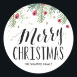 Adesivo Redondo Coleção de Berry de feliz<br><div class="desc">Vinheta festiva de Natal.</div>