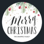 Adesivo Redondo Coleção de Berry de feliz<br><div class="desc">Vinheta festiva de Natal.</div>
