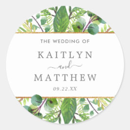 Adesivo Redondo Coleção de Casamentos Dourados e Verdes
