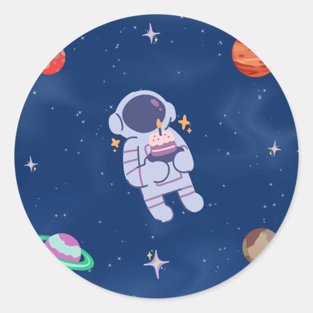 Adesivo Redondo Coleção de Festas de Espaço! (Frente)