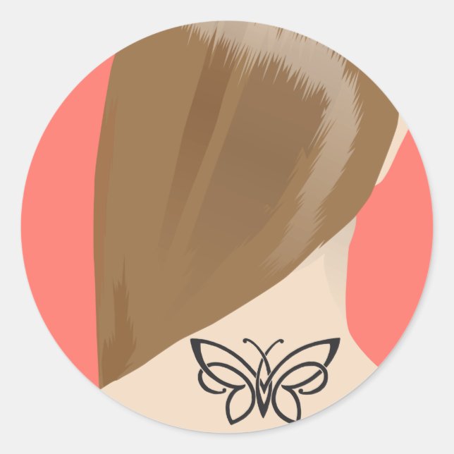 Adesivo Redondo Coleção De Impressão De Artes Do Pescoço Das Mulhe (Frente)