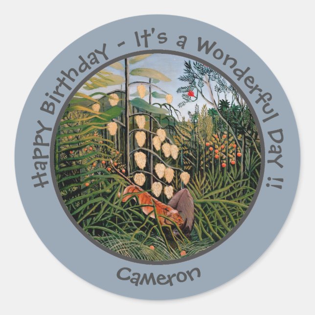 Adesivo Redondo Coleção de Itens do Partido Henri Rousseau Tiger & (Frente)