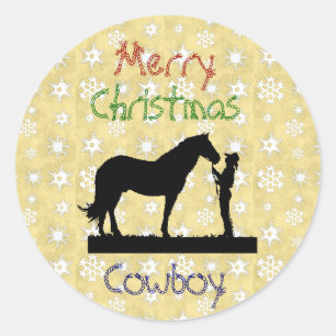 Adesivo Redondo Coleção de Natal - Vinhetas de Cavalo de Cowboy
