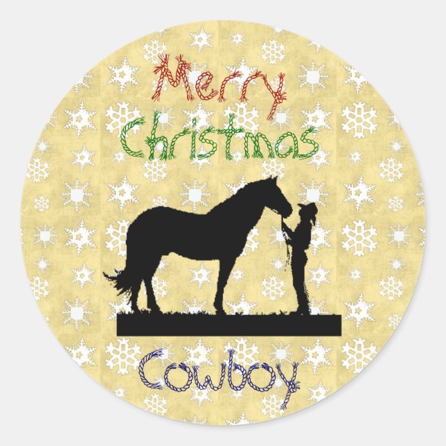 Adesivo Redondo Coleção de Natal - Vinhetas de Cavalo de Cowboy (Frente)