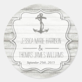 Adesivo Redondo Coleção Náutica de Casamento de Madeira de Praia d