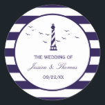 Adesivo Redondo Coleção Náutica De Casamentos De Faróis<br><div class="desc">Celebrar em estilo com estes na moda e muito tenentes adesivos de favoritos de casamento. Esta design é fácil de personalizar com a sua redação de eventos especiais e seus convidados ficarão entusiasmados quando eles virem esses adesivos fabulosos.</div>