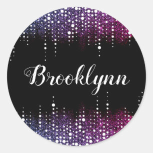 Adesivo Redondo Coleta de Sequências Roxas de Chuva com Brilho Pr