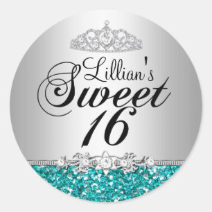 Adesivo Redondo Coleta Teal e Diamond Tiara Sweet 16