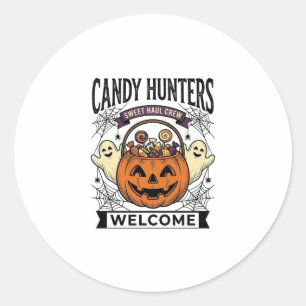 Adesivo Redondo Coletor de Doces de Halloween Gravura Antiga Abóbo
