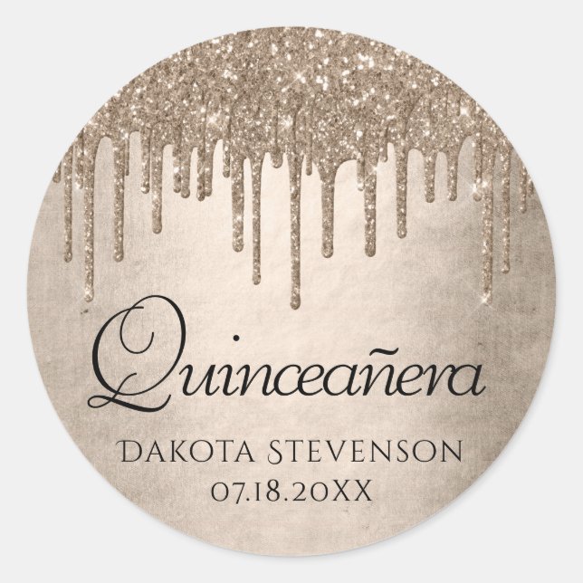 Adesivo Redondo Coletor de Taupe | Champagne Quinceanera (Frente)