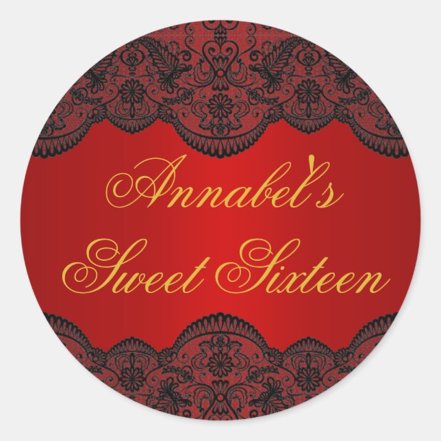 Adesivo Redondo Coletor Red & Dourado Lace Sweet 16 (Frente)