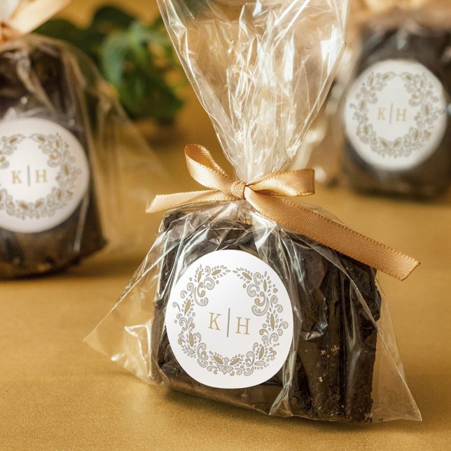 Adesivo Redondo Colheita de casamento estilizado de monograma de c (Criador carregado)