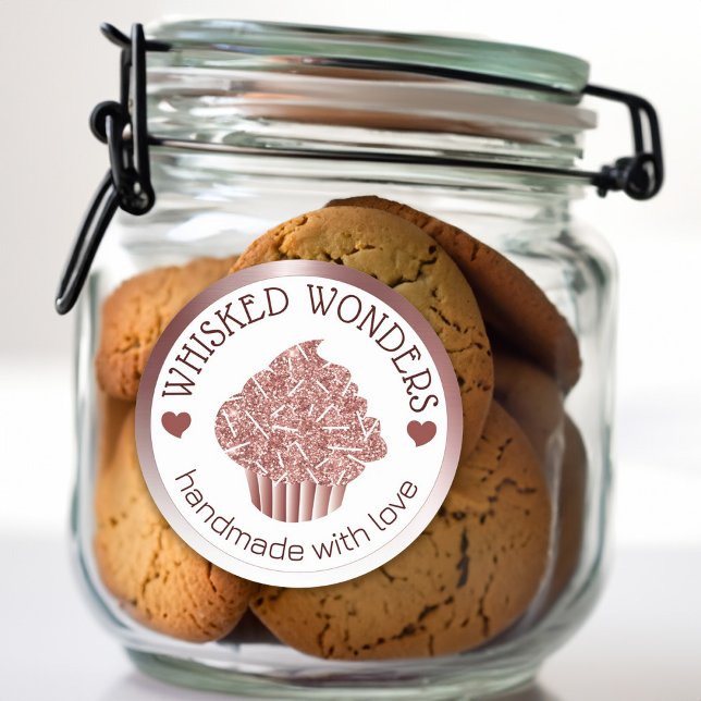 Adesivo Redondo Colheita de padaria de bolos Lixeira Rosa Dourada  (Pastry Cake Bakery Glitter Rose Gold Pink Drips Classic Round Sticker)