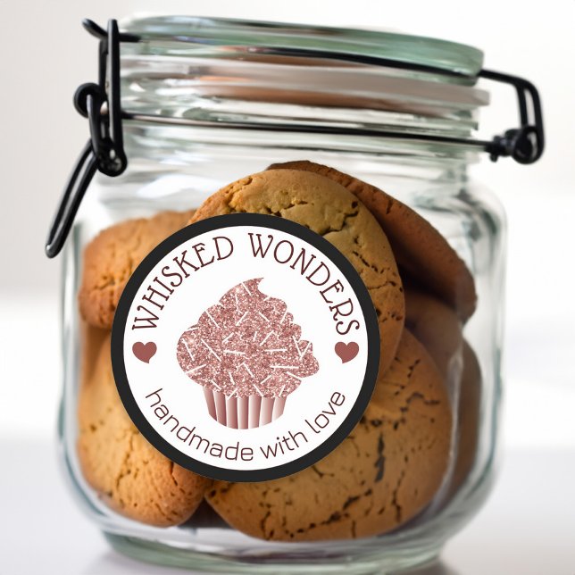 Adesivo Redondo Colheita de padaria de bolos Lixeira Rosa Dourada  (Pastry Cake Bakery Glitter Rose Gold Pink Drips Classic Round Sticker)